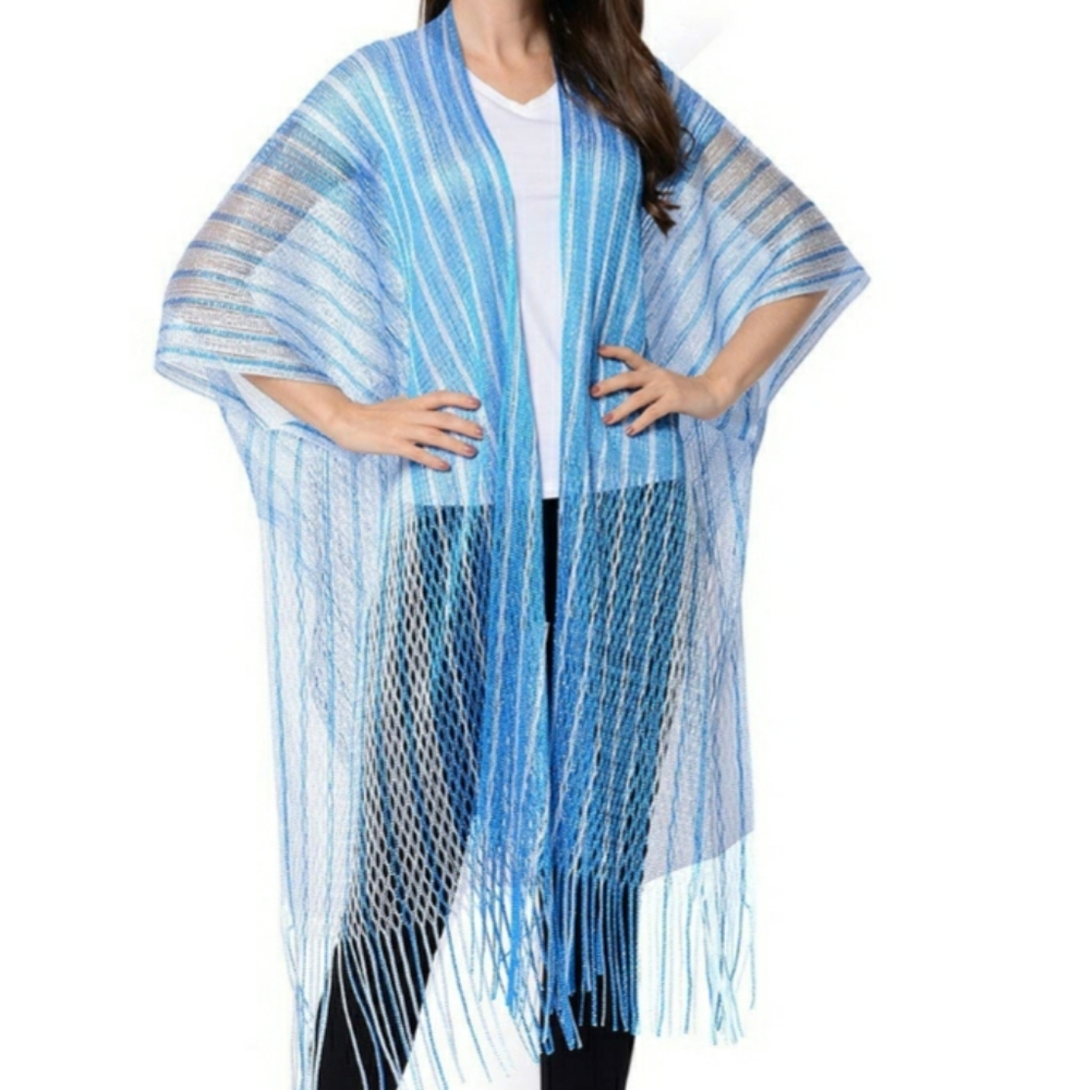 Blue & White Sheer Kimono/ Cover Up